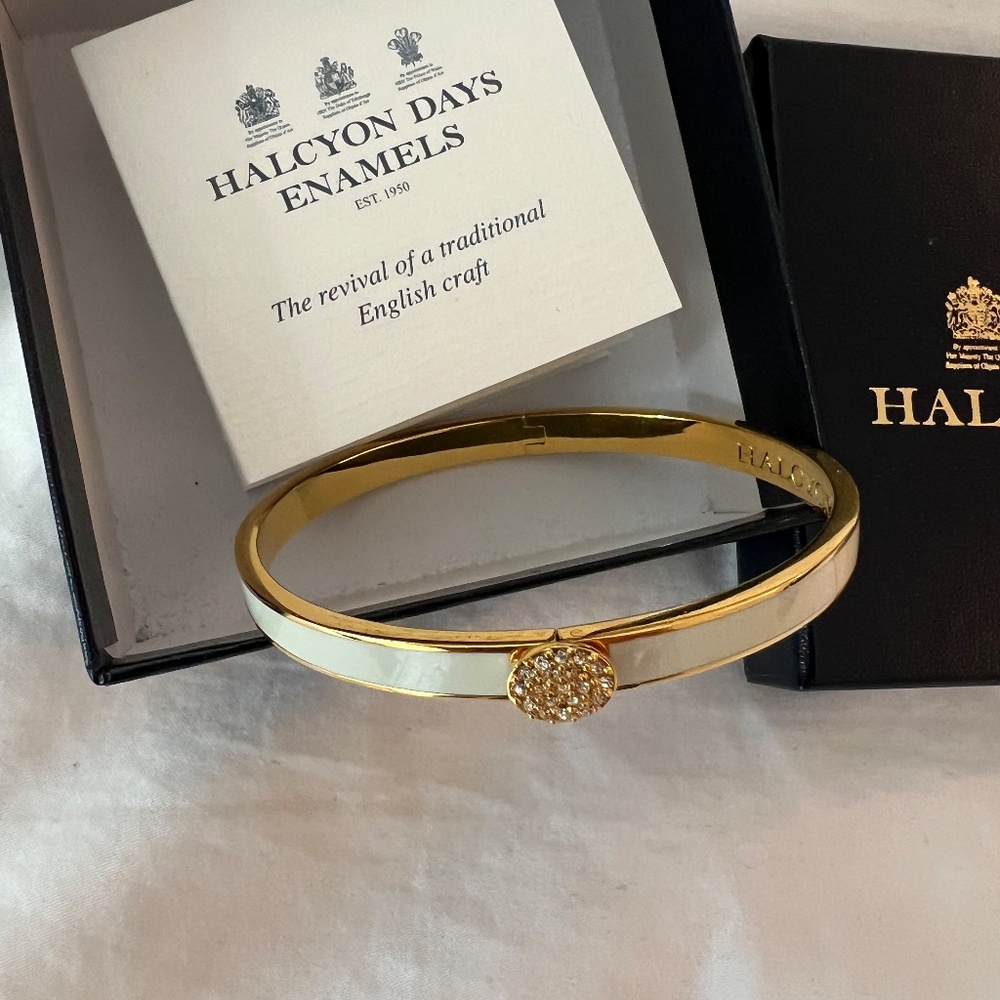 Halcyon Days Skinny Pave Button Cream & Gold Bangle